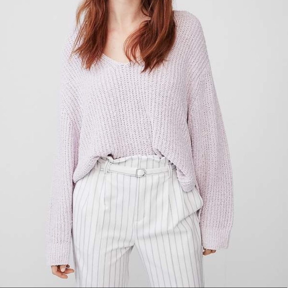 Express Lavender Oversized Shaker V-Neck Sweater - Picture 1 of 6